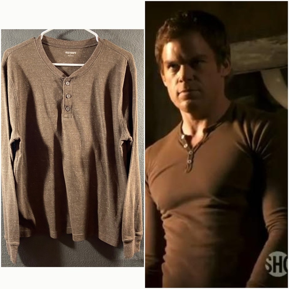 old navy Dexter Morgan Kill Shirt Mens large brown henley Thermal waffle knit